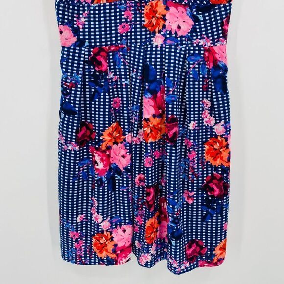 Chris McLaughlin Size 14 Navy Blue Checked Floral Flutter Sleeve Midi Dress - Picture 3 of 10